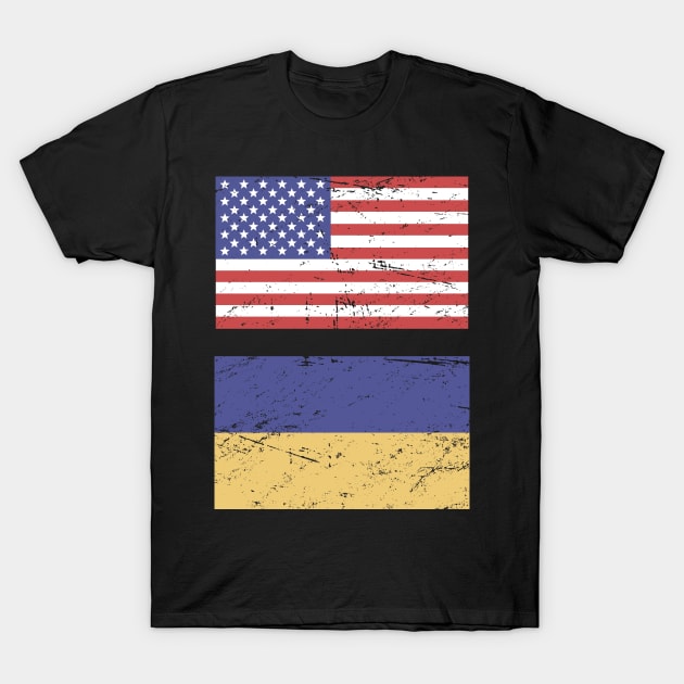 United States Flag & Ukraine Flag T-Shirt by Wizardmode